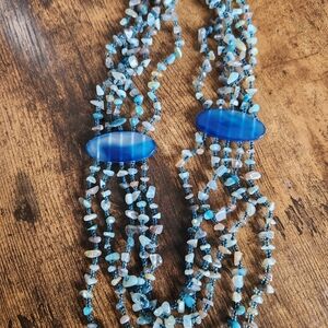 Blue and White Agate Beaded Necklace